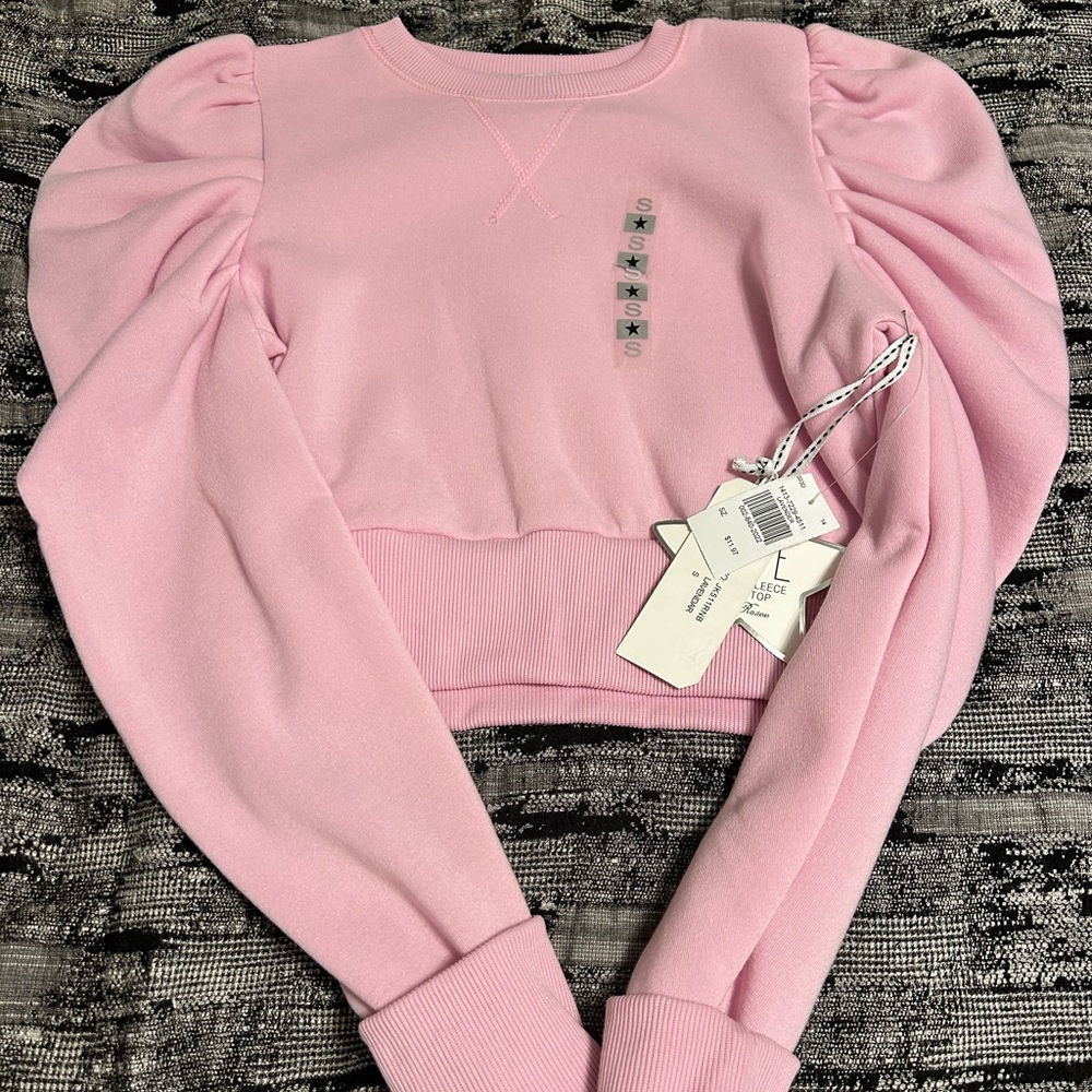 Lee Pink Puff Sleeve Crop Sweatshirt
